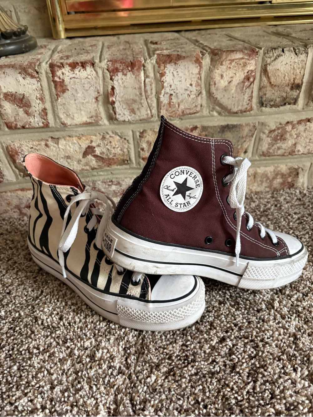 Converse High Top Sneakers - Maroon & Zebra Print - Picture 3 of 4